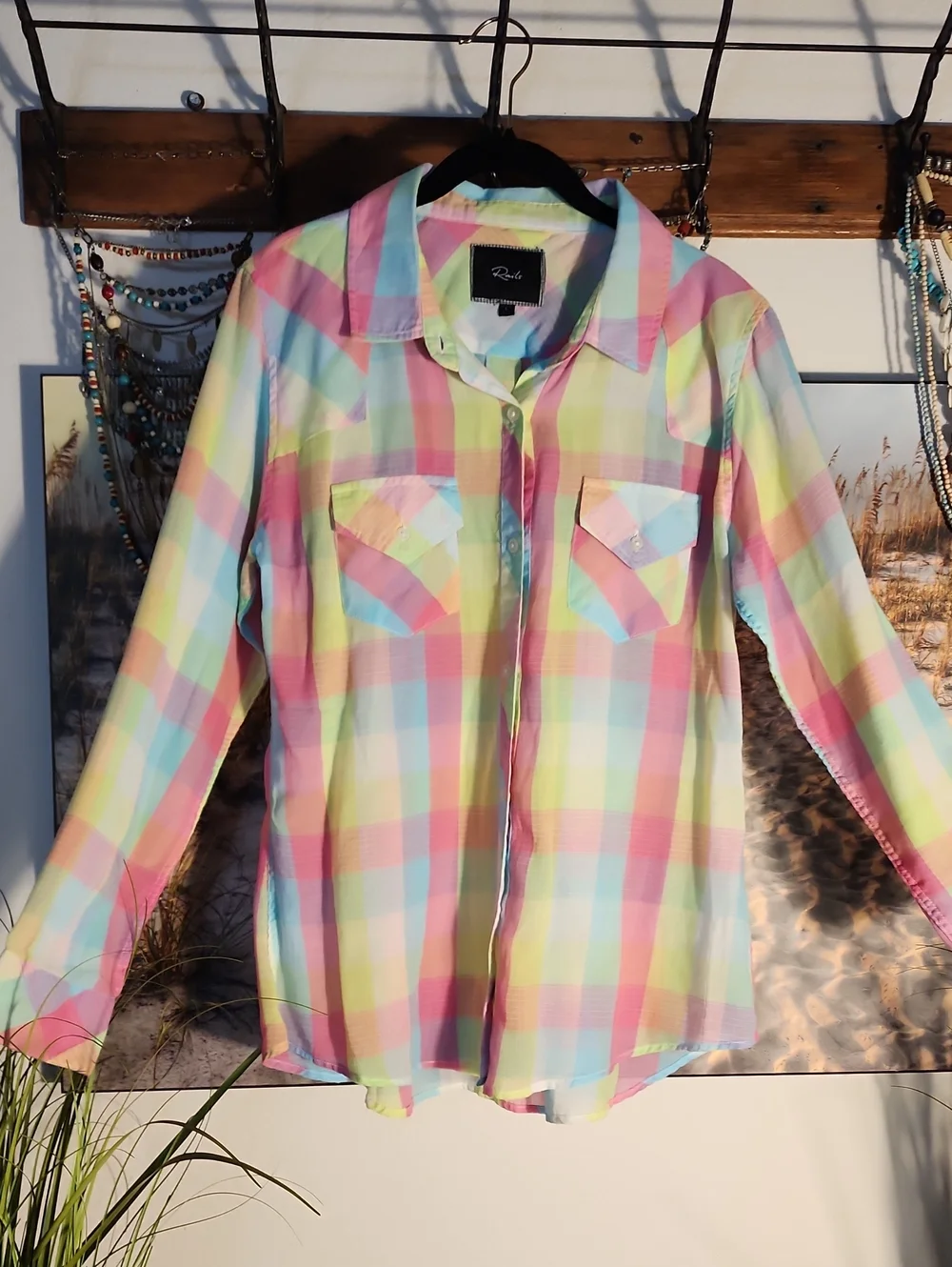 Rails Pastel Plaid Button-Down Pastels Sheer Cover-up